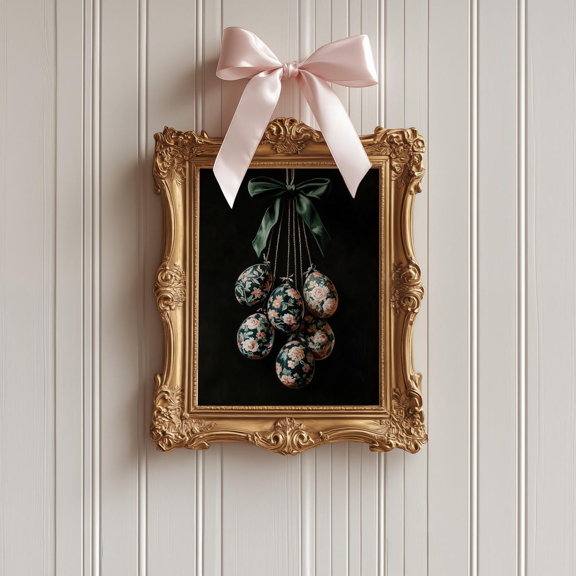 Moody Vintage Floral Easter Eggs Hanging From Green Bow Poster - Image 3