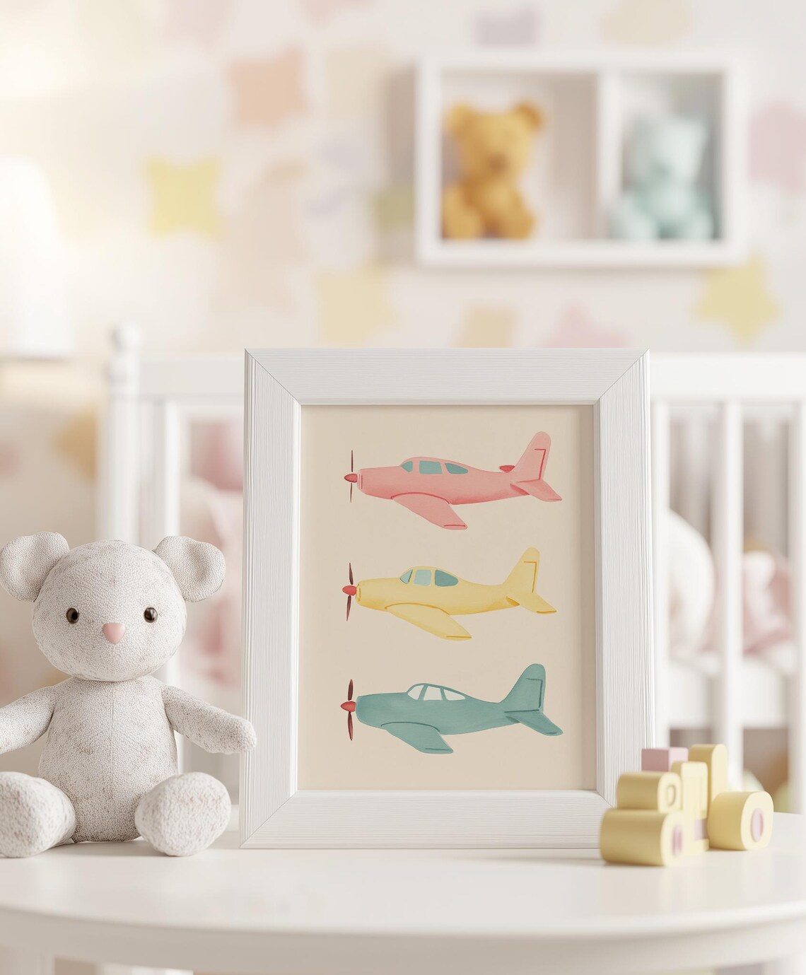 Pastel Cars And Airplanes Nursery Wall Art Duo For Kids Room - Image 3