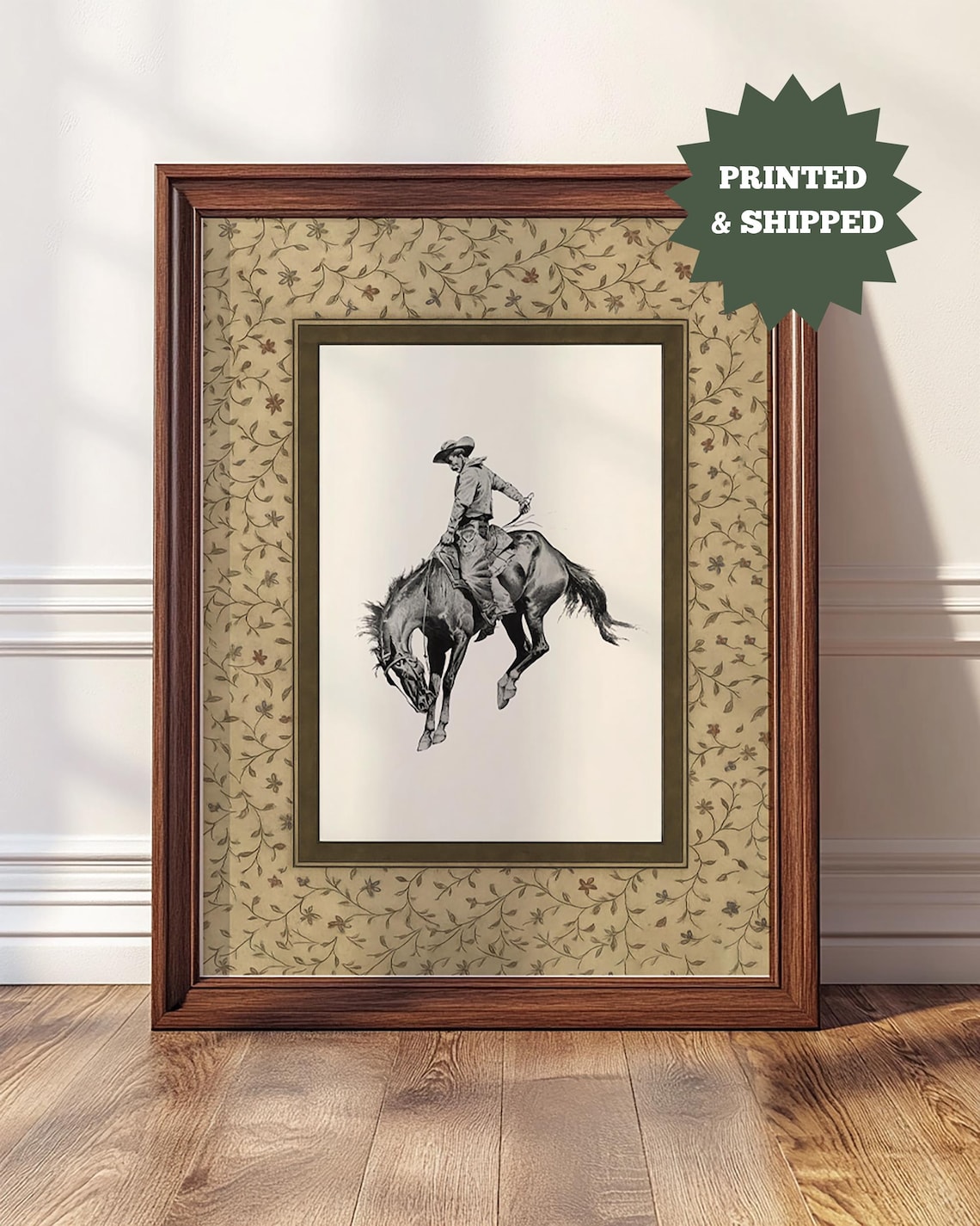Cowboy Art Print, Retro Western Rodeo Sketch