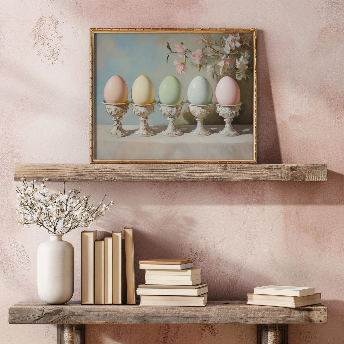 Pastel Easter Eggs Egg Cups Spring Blossom Vintage Art Print - Image 3