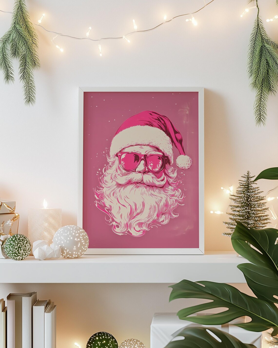 Pink Sunglasses Santa Claus Retro Trendy Pop Art Hot Pink Poster - Image 4