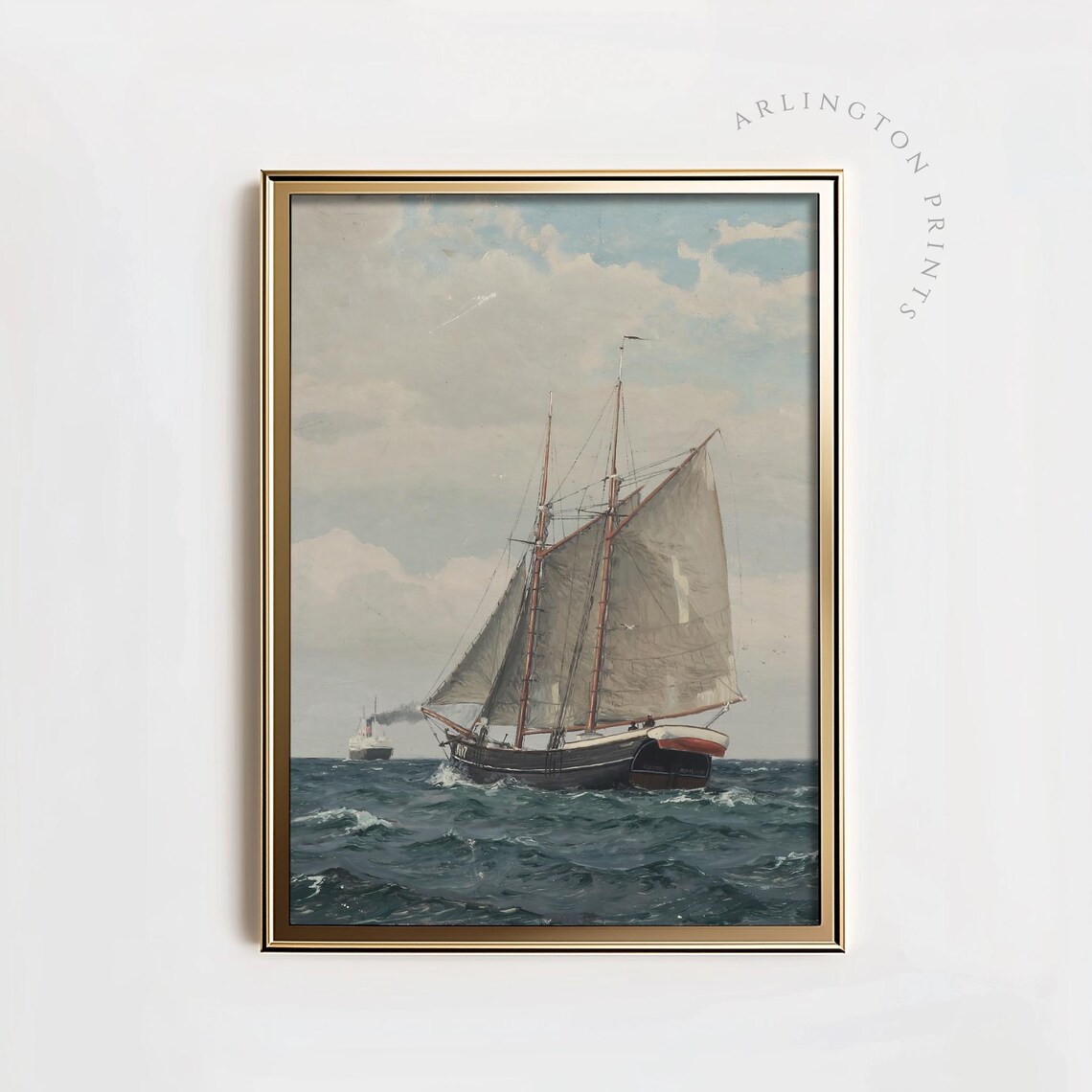 Vintage Ship Painting Rustic Seascape Art Print