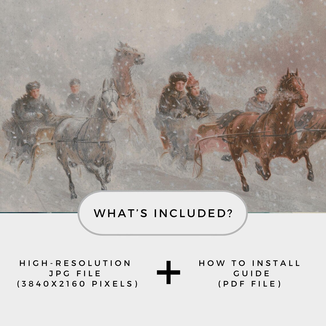 Horse Drawn Sleighs Racing Snowstorm Vintage Winter Painting Poster - Image 2