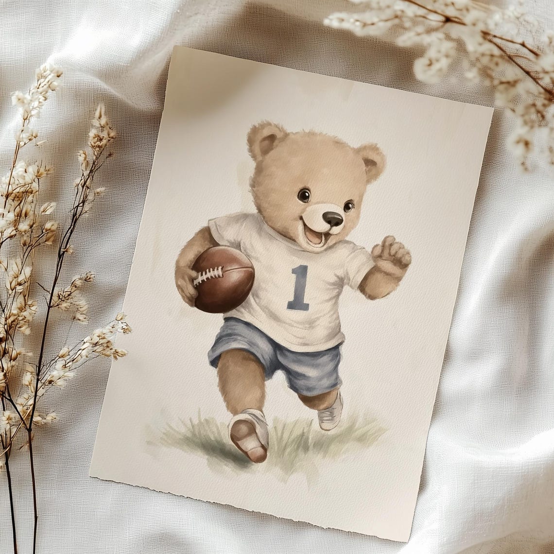 Boys Nursery Sports Wall Art Bear Football Print Nursery Teddy Bear Art Kids Room Childrens Room Neutral Art T449 - Image 4