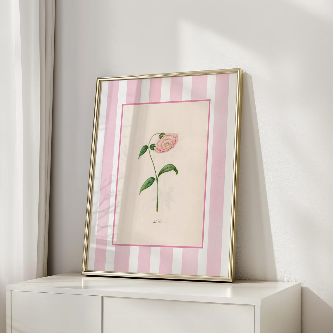 Pink Striped Vintage Chrysanthemum Botanical Floral Nursery Poster - Image 5