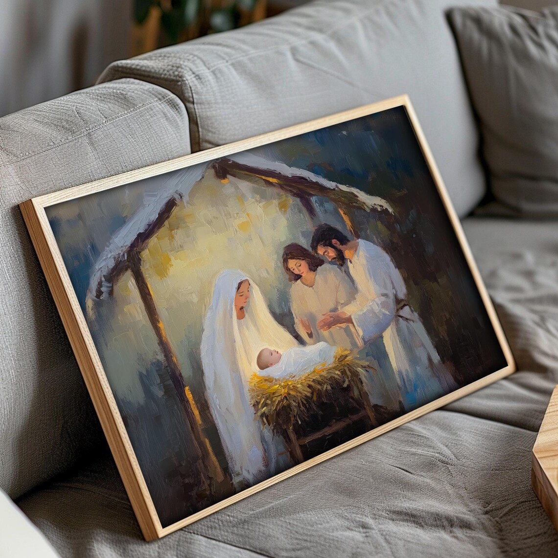 Nativity Scene Baby Jesus Manger Mary Joseph Oil Painting Poster - Image 4