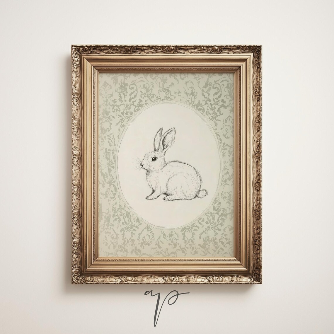 Cute Bunny Art, Green Spring Nursery Decor Print - Image 4