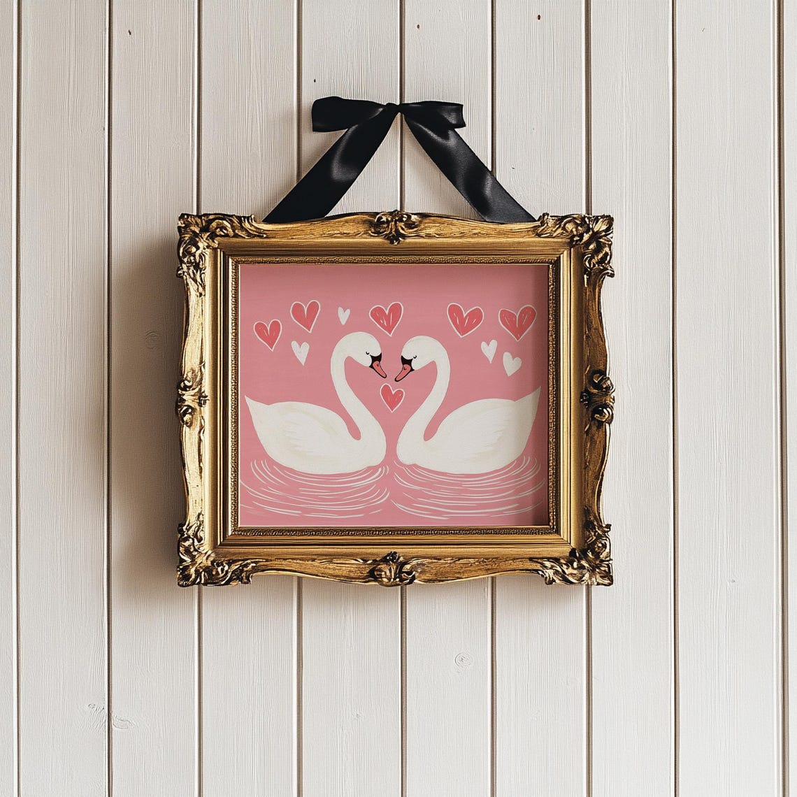Two White Swans Forming Heart Pink Background Valentine Love Poster - Image 4