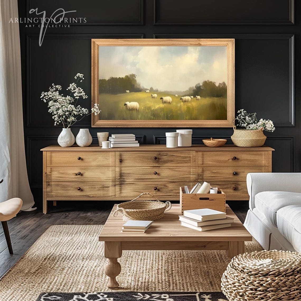 Sheep Grazing Meadow Spring Cottagecore Pastoral Landscape Poster - Image 3