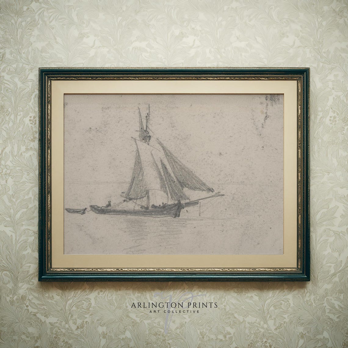 Old Sailboat Sketch Vintage Nautical Pencil Drawing Art Poster