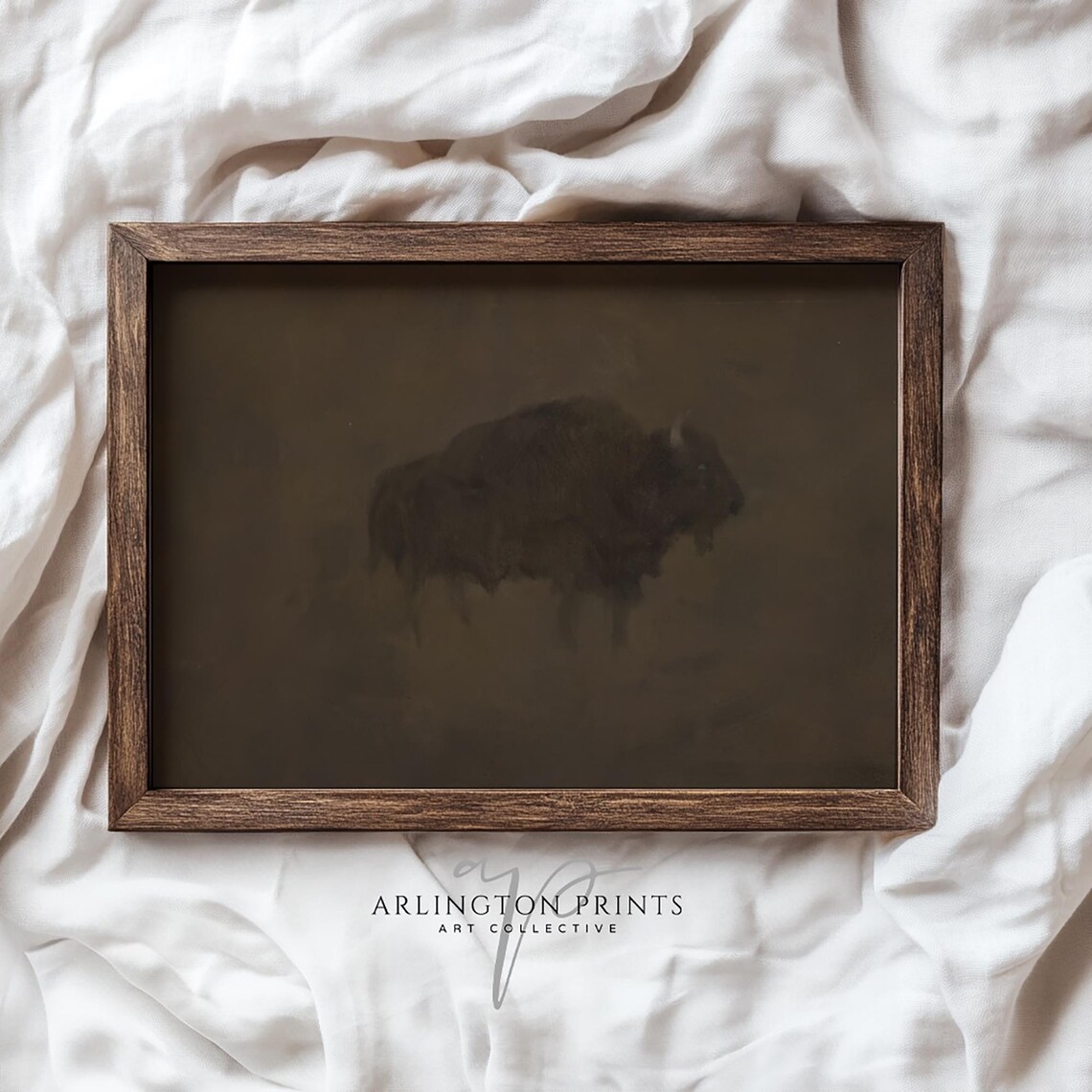 Dark Moody Bison Buffalo Western Oil Painting Rustic Wall Print