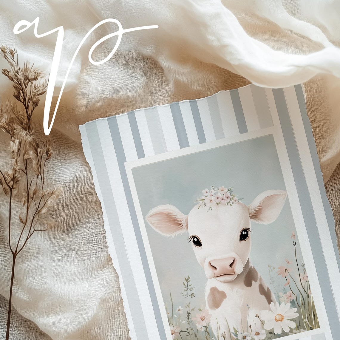 Baby Cow With Flowers Print Spring Rustic Farmhouse Art Grandmillenial Nursery Art Cute Calf Painting Farm Animal Art - Image 4