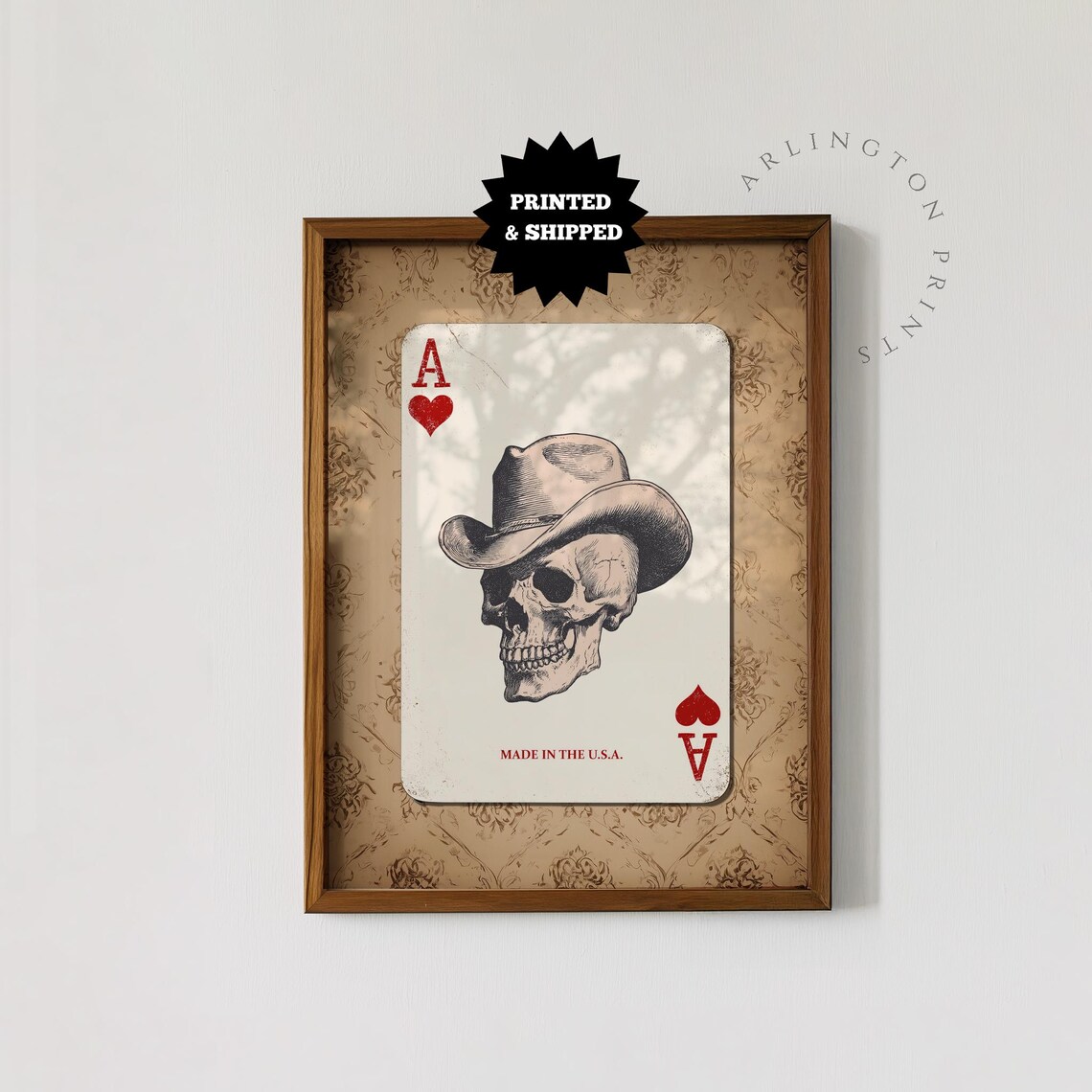 Ace Of Hearts Playing Card Skull In Cowboy Hat Western Art Poster