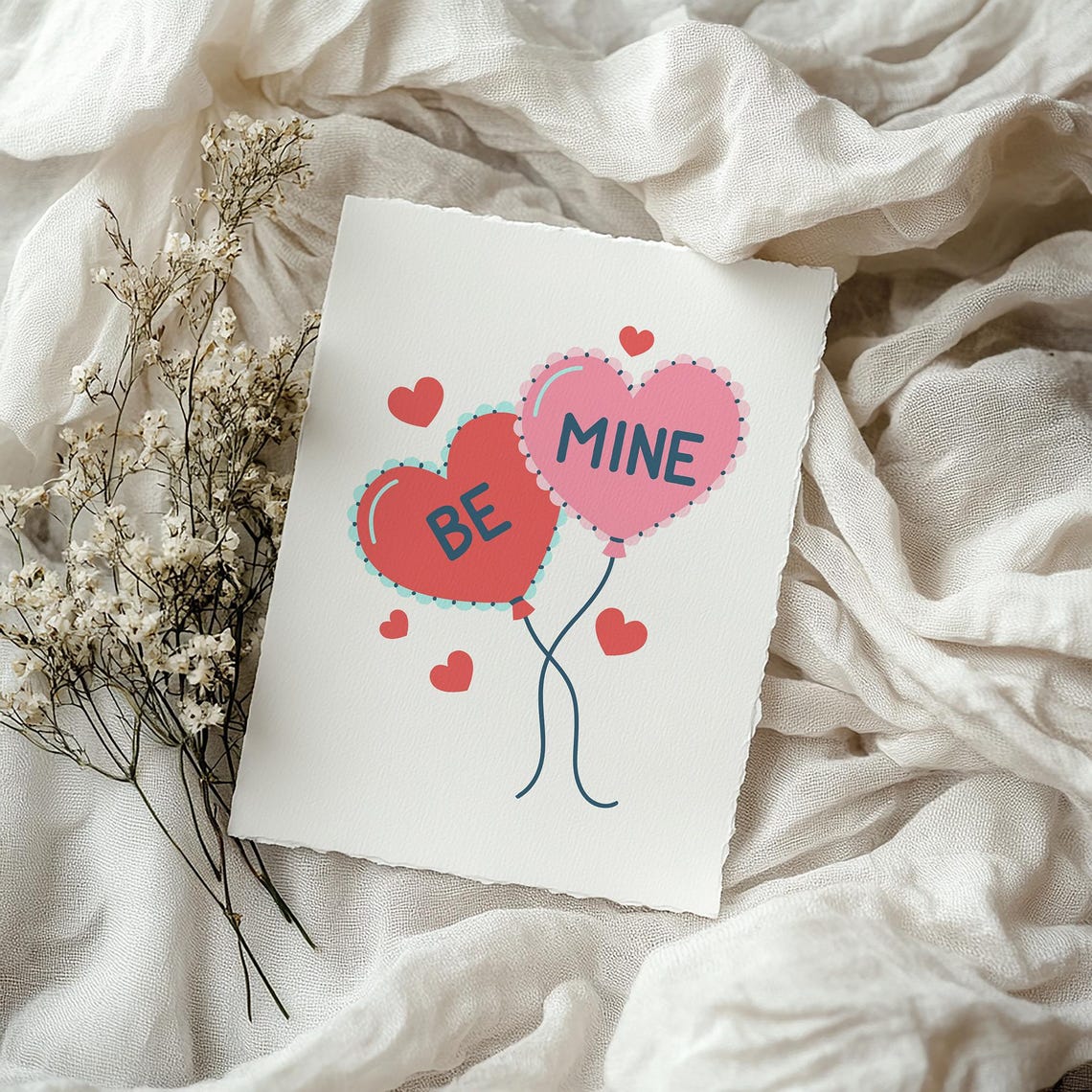 Be Mine Heart Balloons Red Pink Cute Valentine Love Art Poster - Image 3