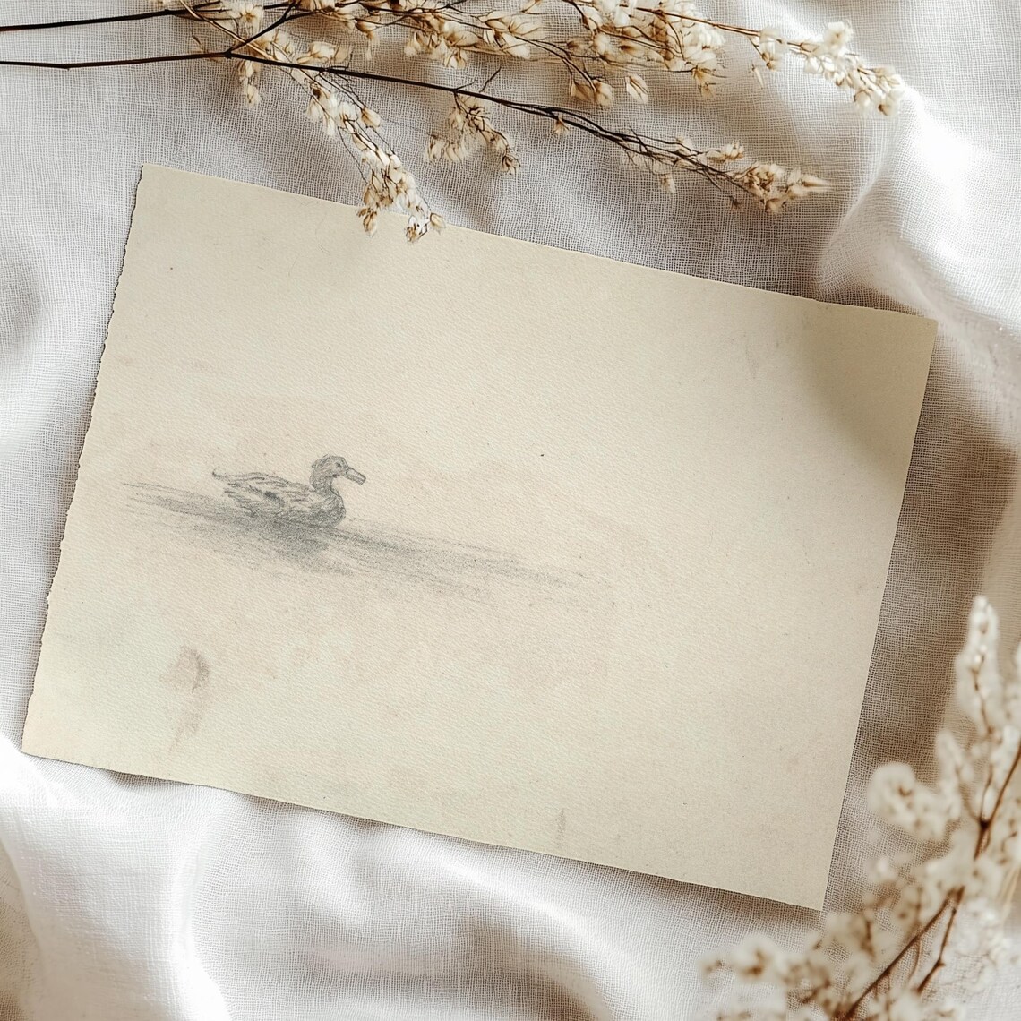 Minimalist Duck Sketch Swimming Antique Farmhouse Art Poster - Image 4