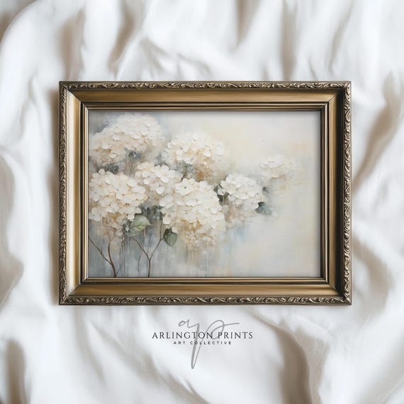 White Hydrangeas Floral Farmhouse Art Print