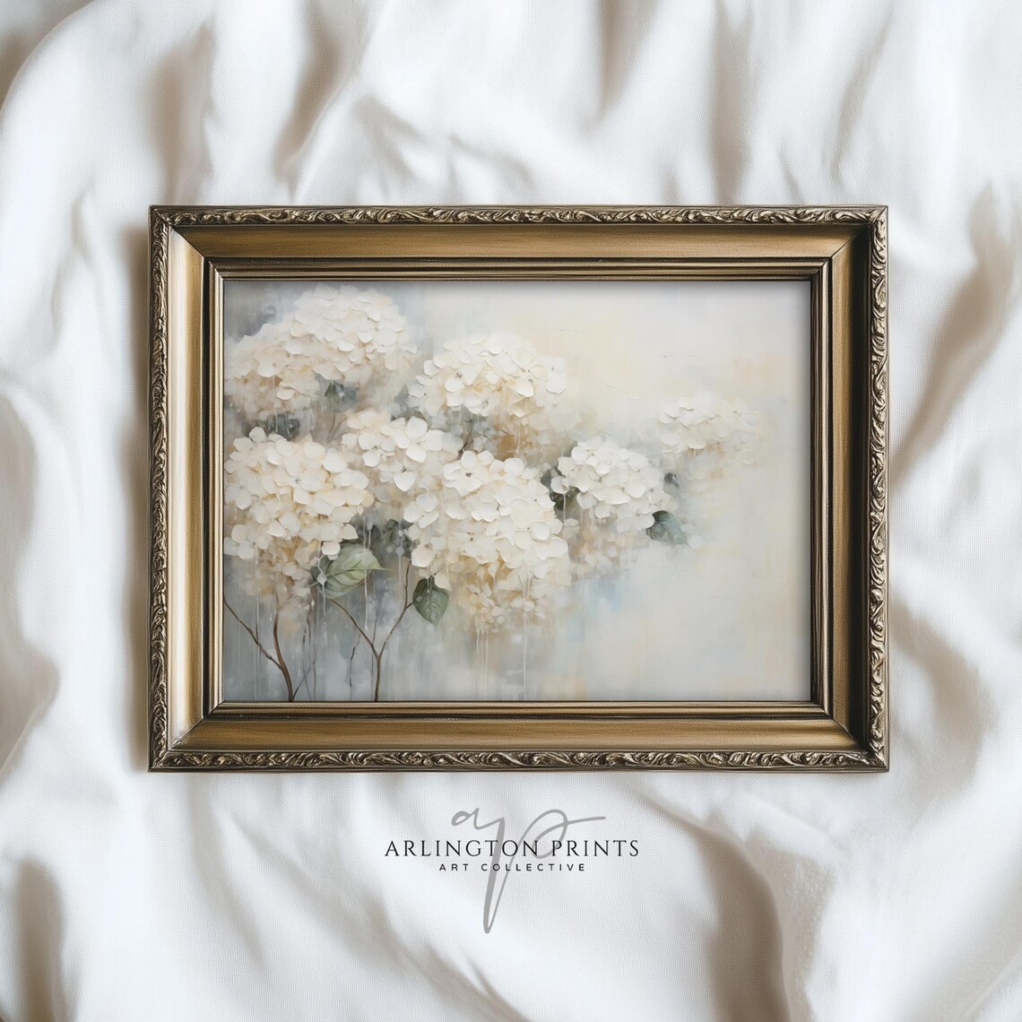 White Hydrangeas Floral Farmhouse Art Print