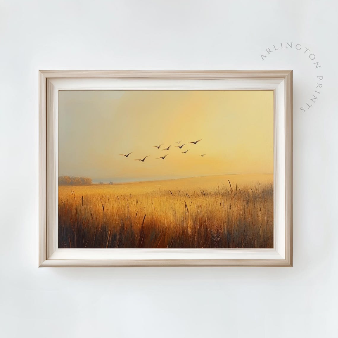 Golden Wheat Field Sunset With Birds Country Landscape Poster - Image 2