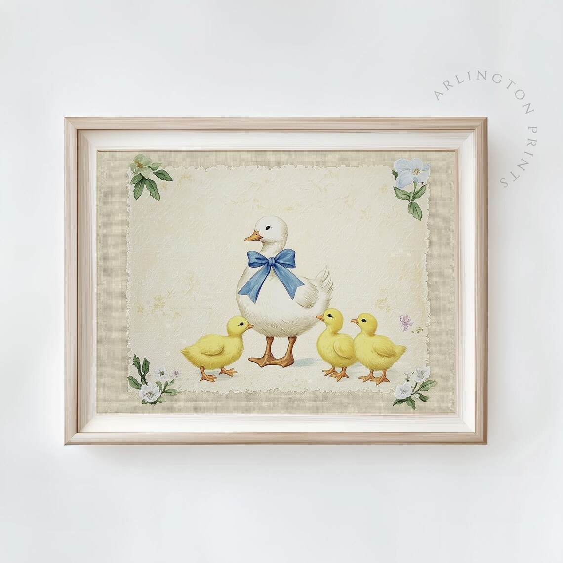 Mother Duck Ducklings Blue Bow Nursery Vintage Baby Room Art Poster