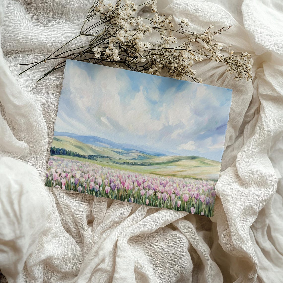Pink Tulip Field Mountain Landscape Spring Flower Meadow Poster - Image 4