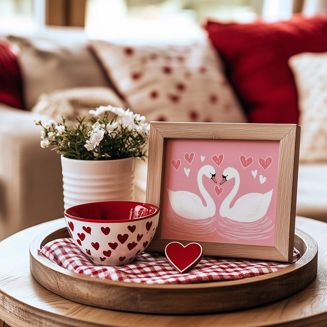 Two White Swans Forming Heart Pink Background Valentine Love Poster - Image 3