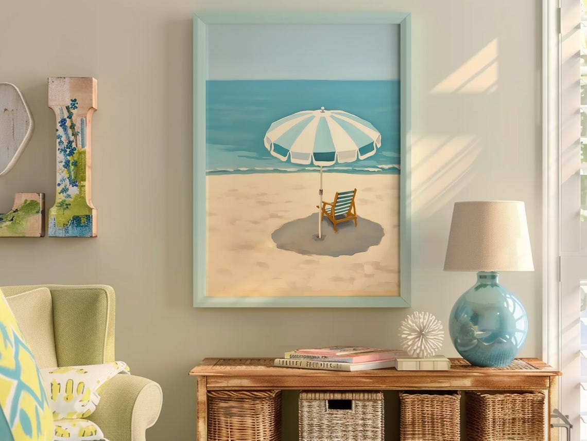 Retro Beach Umbrella Chair Coastal Summer Beach Decor Poster - Image 4