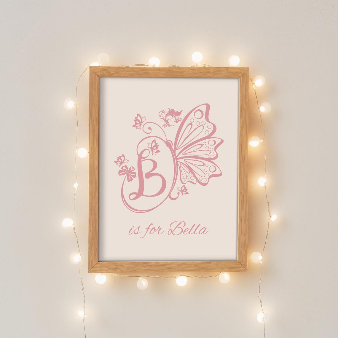 Pink Butterfly Initial B Is For Bella Personalized Nursery Poster - Image 2