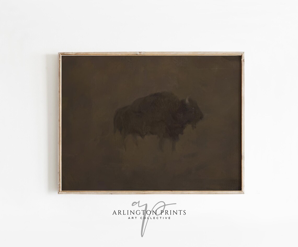 Moody Rustic Buffalo Painting Dark Vintage Southwestern Style Poster