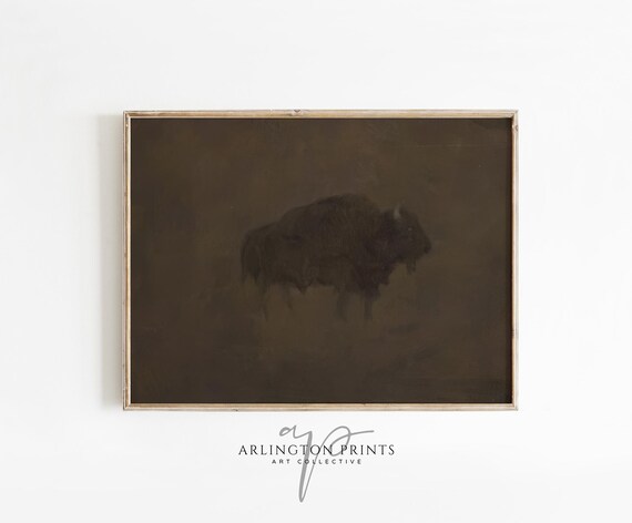 Moody Rustic Buffalo Painting Dark Vintage Southwestern Style Poster