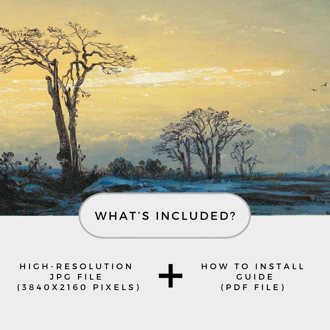 Vintage Winter Sunset Snowy Field Golden Sky Landscape Poster - Image 3