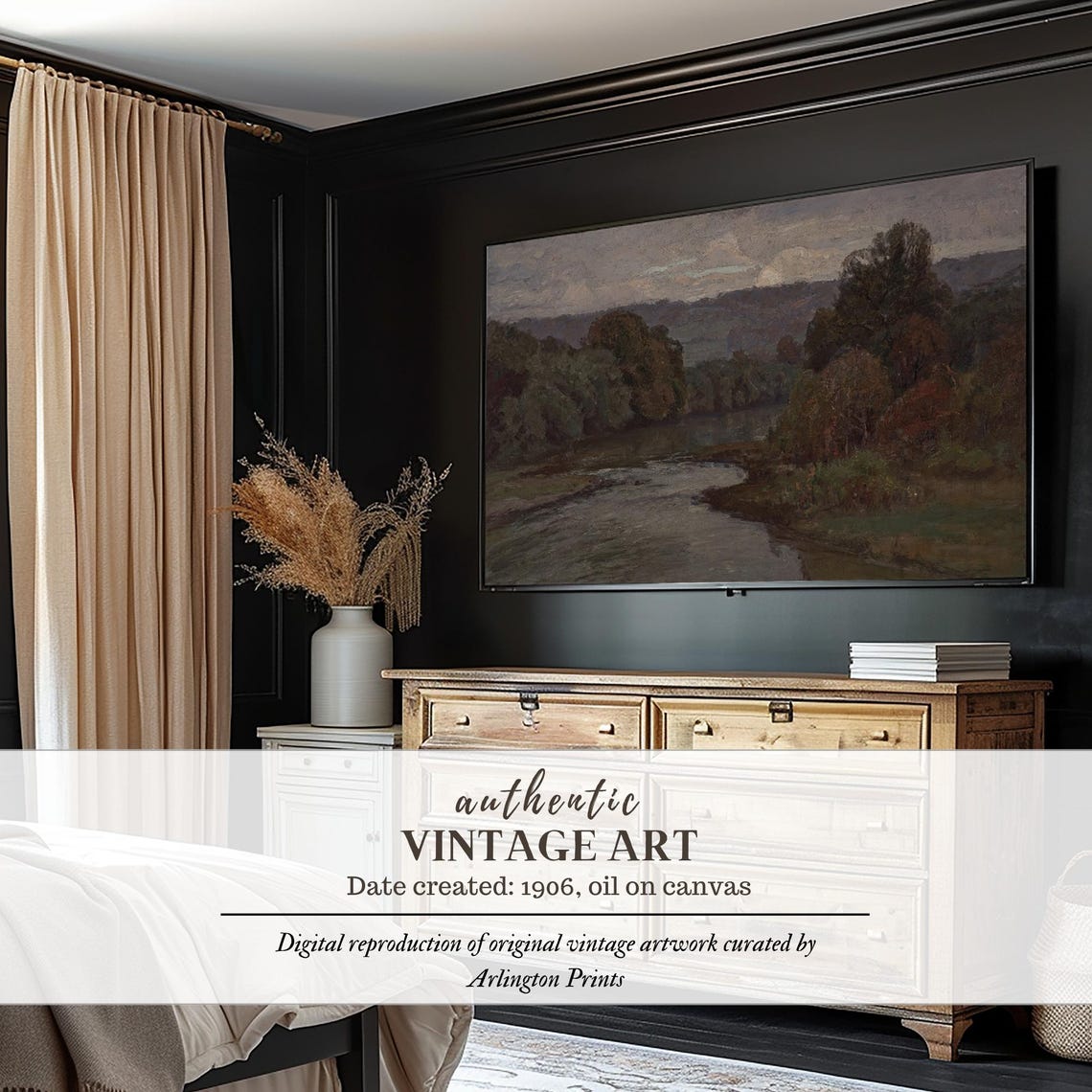 Moody Dark Forest River Landscape Vintage Oil Frame TV Art Poster - Image 4