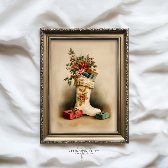 Vintage Victorian Christmas Stocking Filled With Gifts Poster