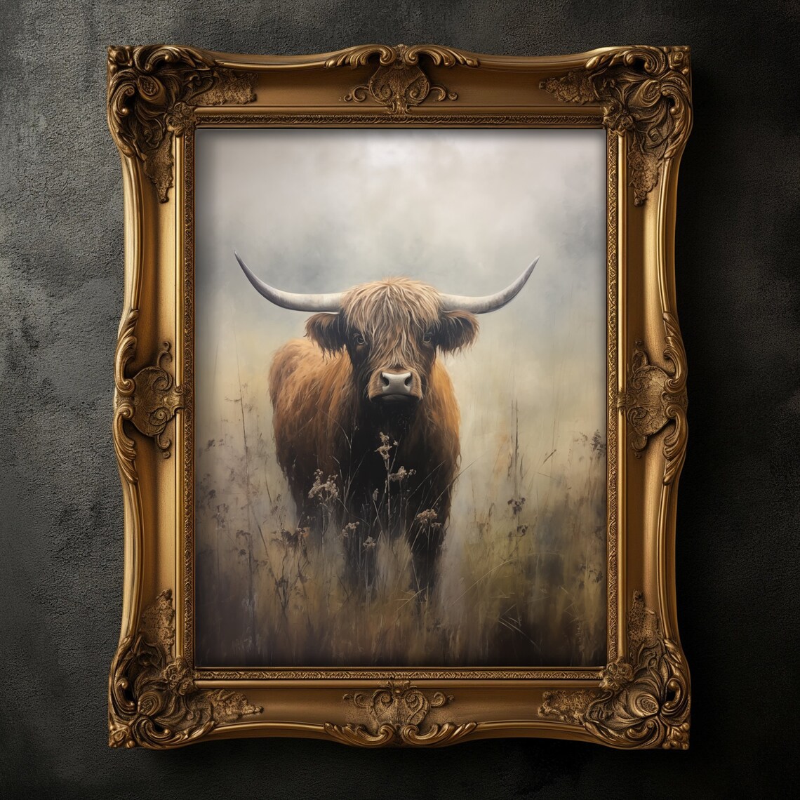Vintage Highland Cow Print, Moody Cabin Decor
