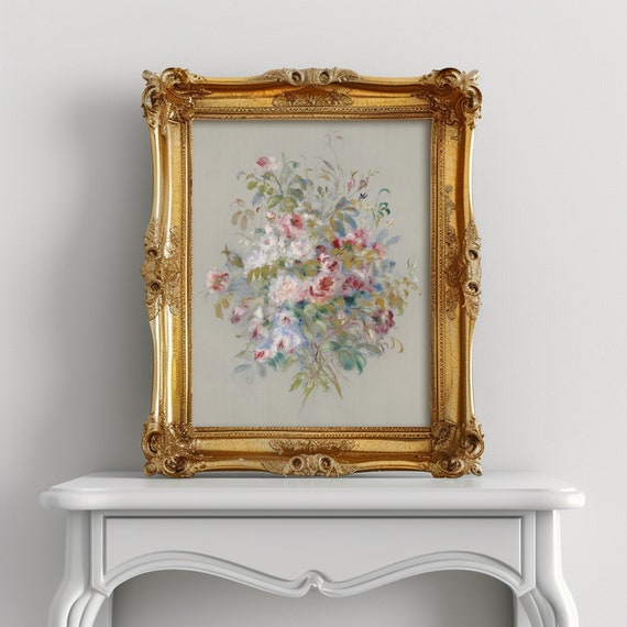 Vintage Flowers Renoir Painting Instant Antique Oil Flower Wall Art Fine Spring Home Decor