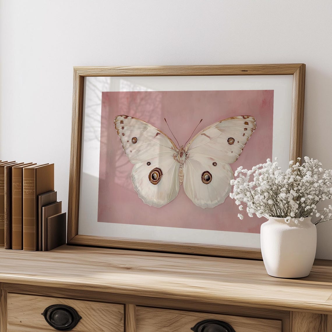 White Butterfly Pink Background Botanical Elegant Style Poster - Image 4