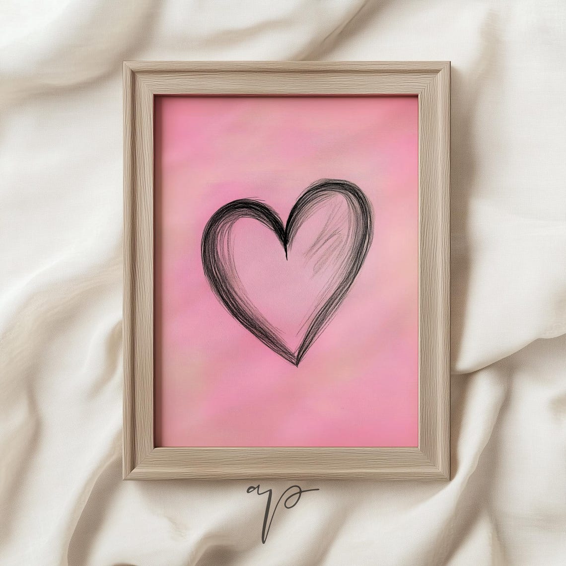 Hand Drawn Scribble Heart Pink Minimalist Valentine Art Poster