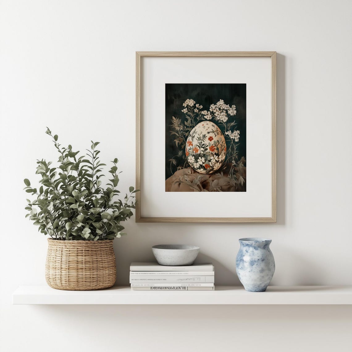 Floral Painted Easter Egg On Dark Botanical Background Poster - Image 4