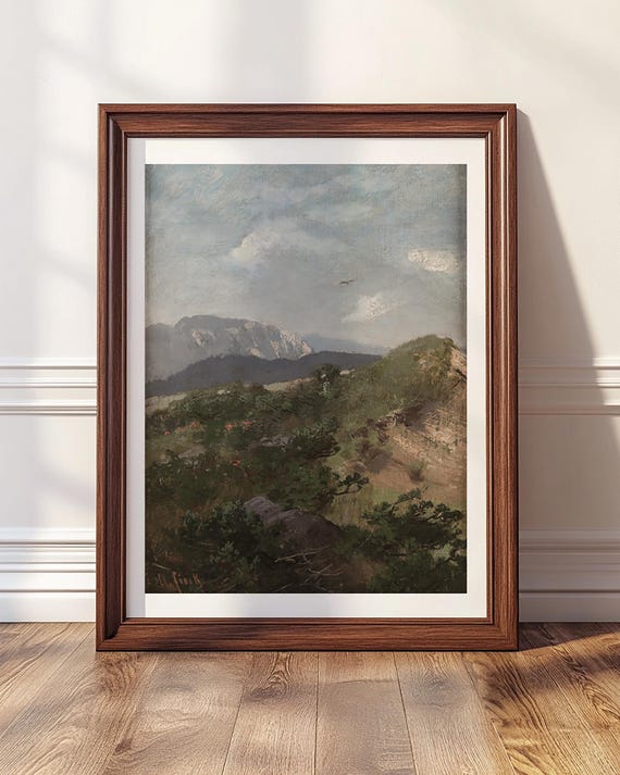 Vintage Mountain Landscape, Rustic Earthy Decor