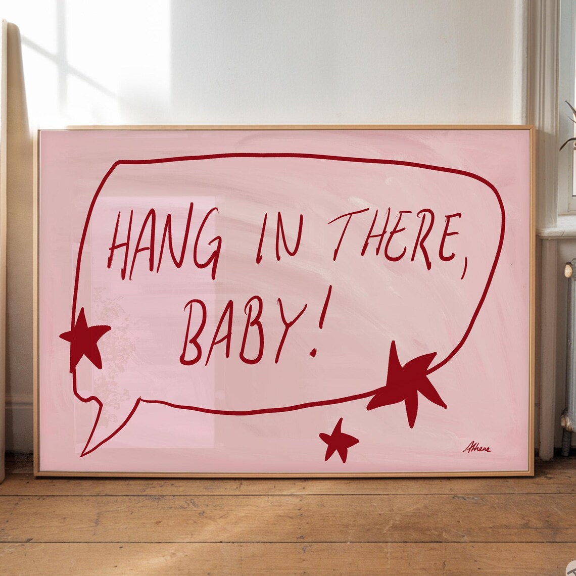 Hang In There Baby Pink Speech Bubble Motivational Typography Print