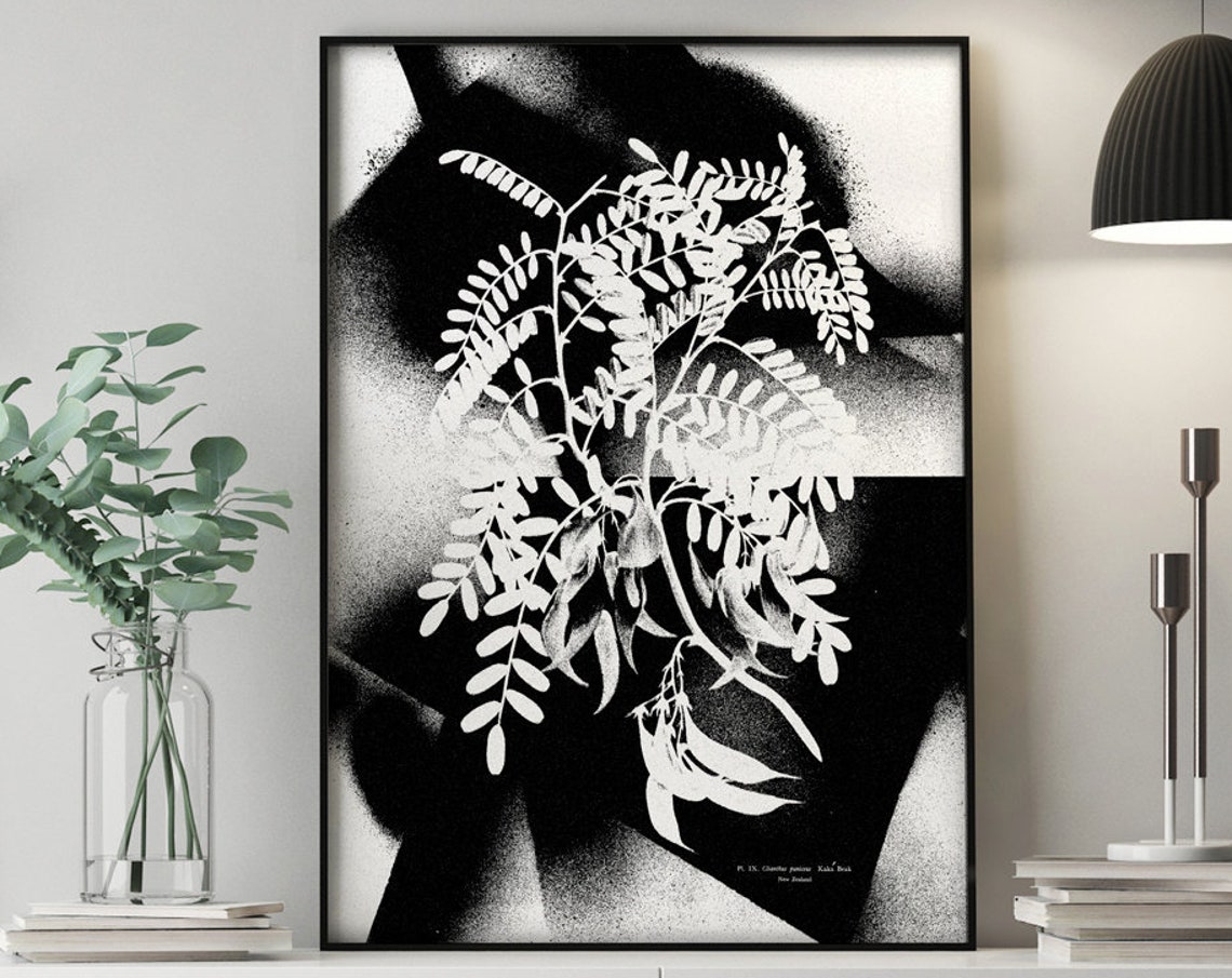 Black White Botanical Silhouette Kowai Bush New Zealand Poster