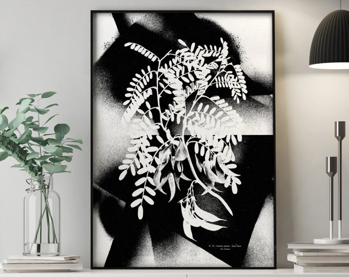 Botanical 8 Floral Spray Print Street Art Abstract Plants Urban Black White