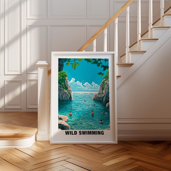 Wild Swimming Rocky Sea Cove Turquoise Summer Water Sport Poster