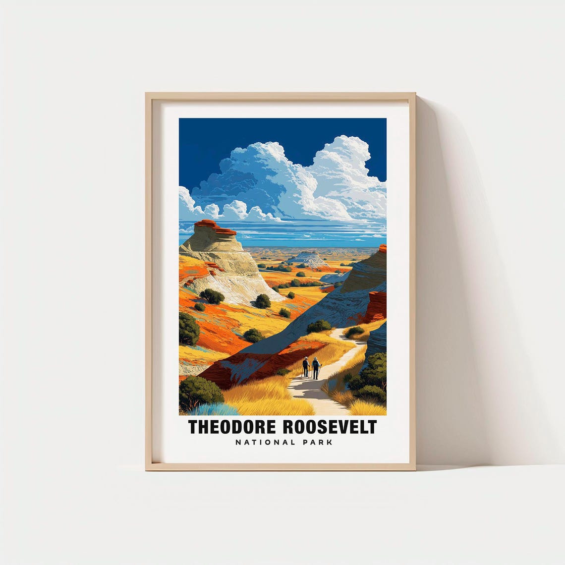 Theodore Roosevelt National Park Badlands Hikers Scene Poster