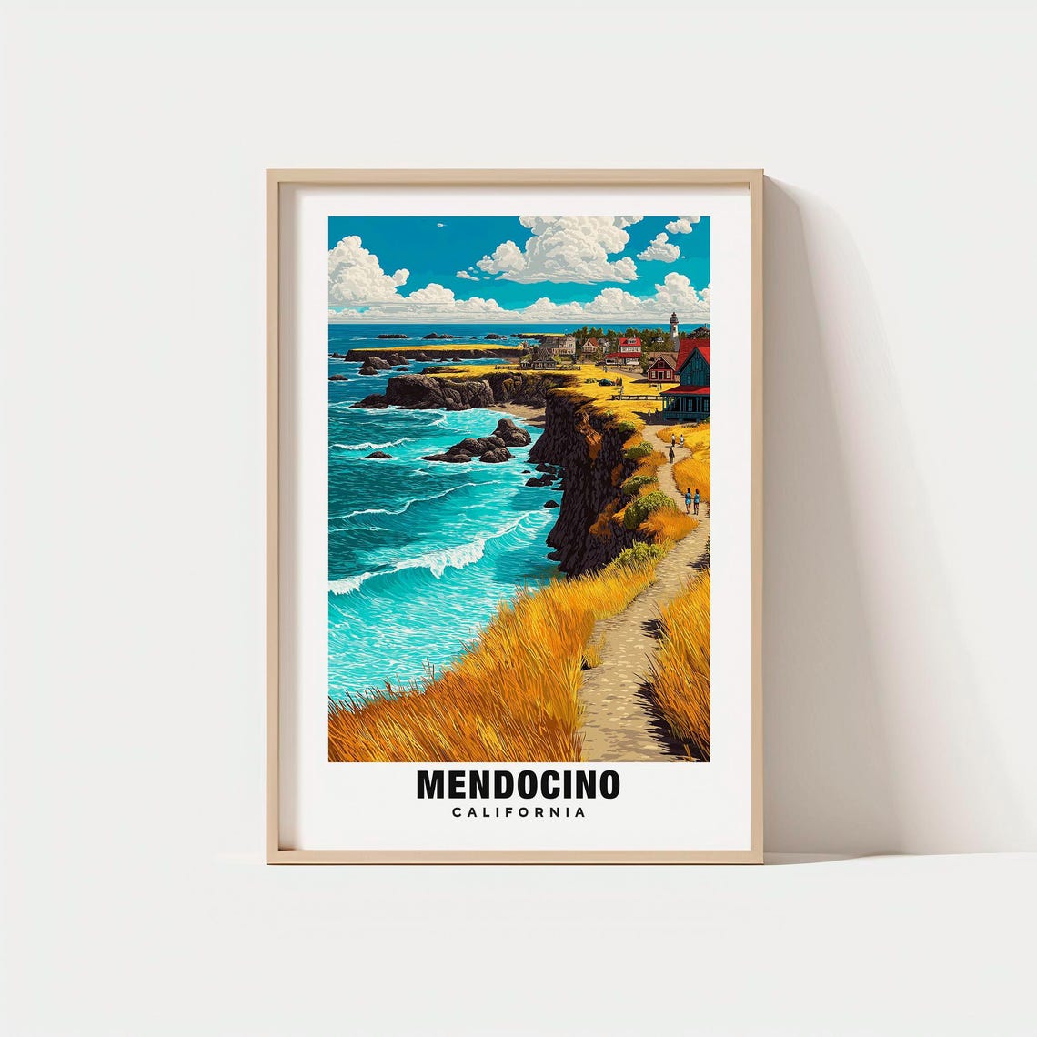 Mendocino California Coastal Cliffs Golden Ocean Bluffs Poster