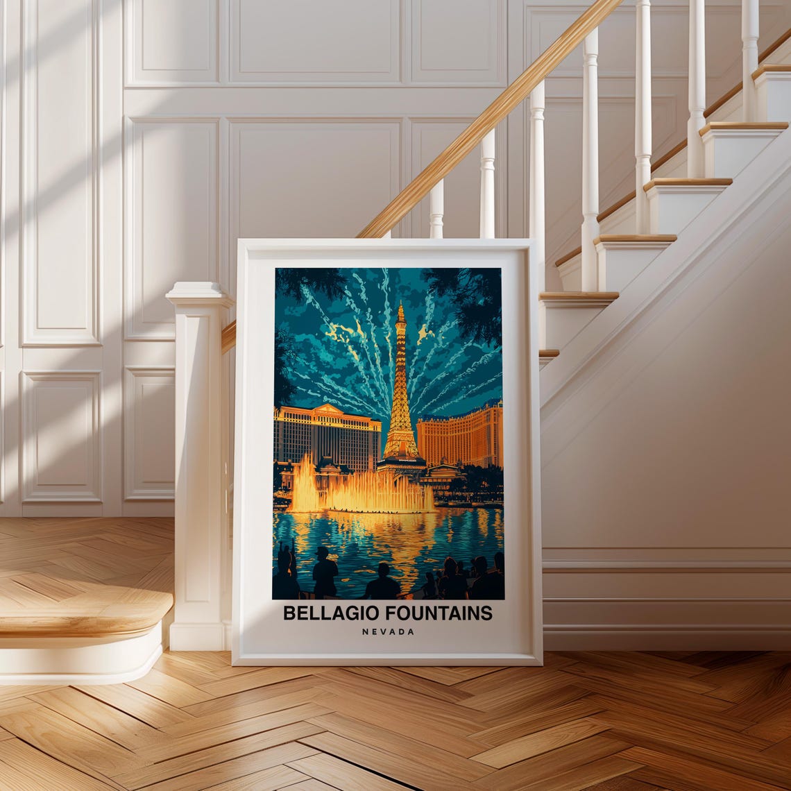 Las Vegas Fountains Travel Print Las Vegas Fountains Usa Landmark Landmark Poster Birthday Present