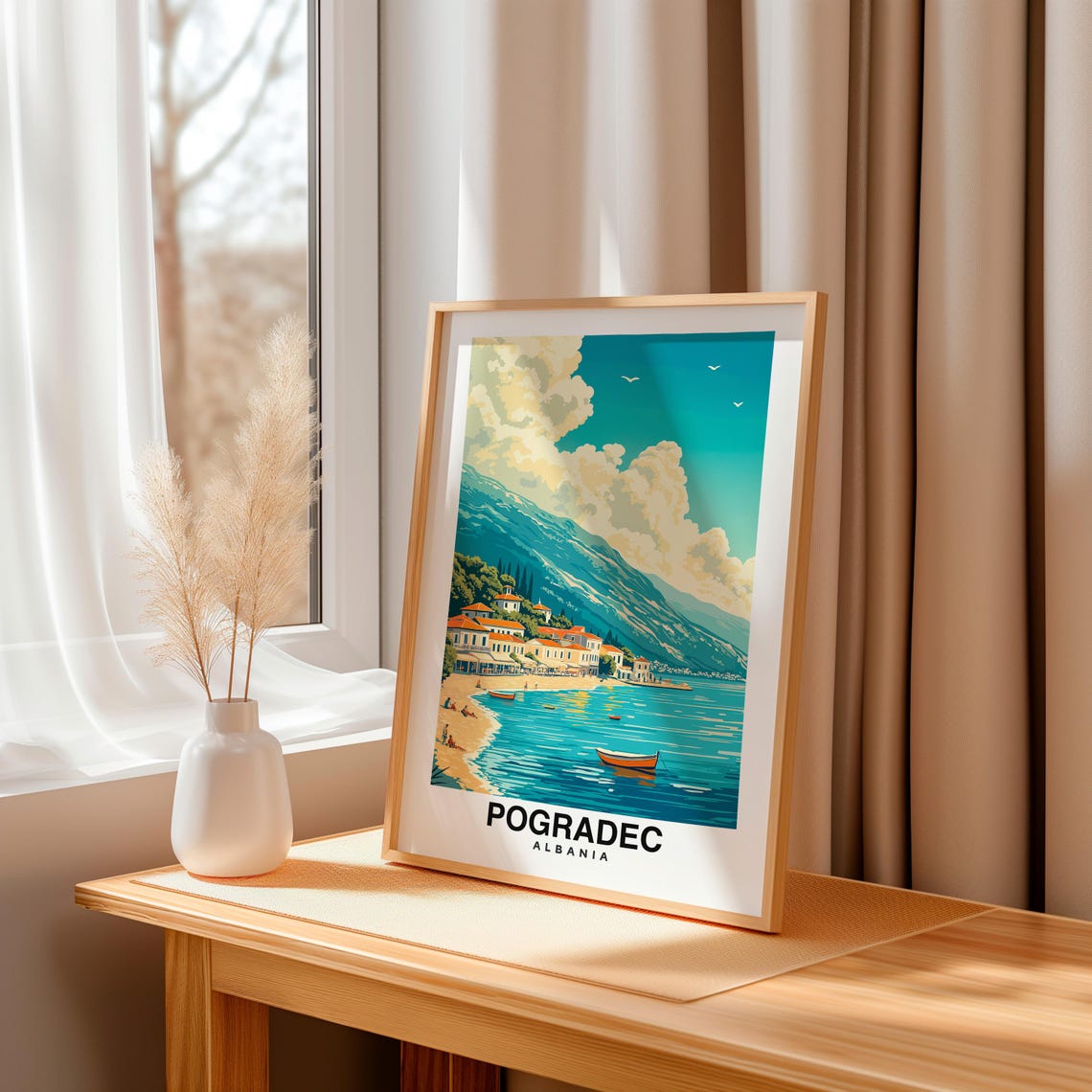 Pogradec Print Travel Poster Albanian Art Lake Ohrid Scenic Views Historic Town Vibrant Culture Outdoor Adventure Balkan Charm - Image 3