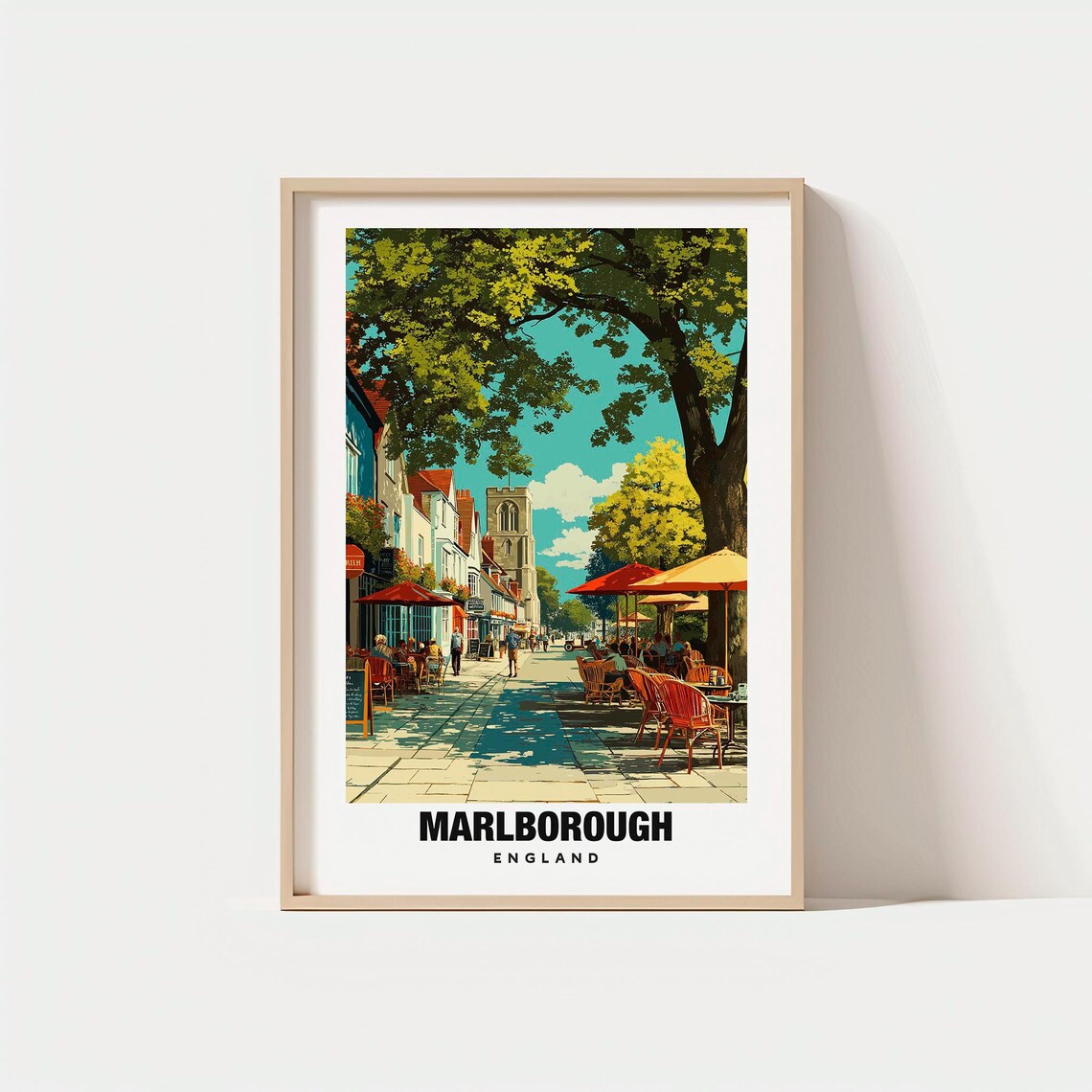 Marlborough England Historic High Street Cafe Church Tower Poster