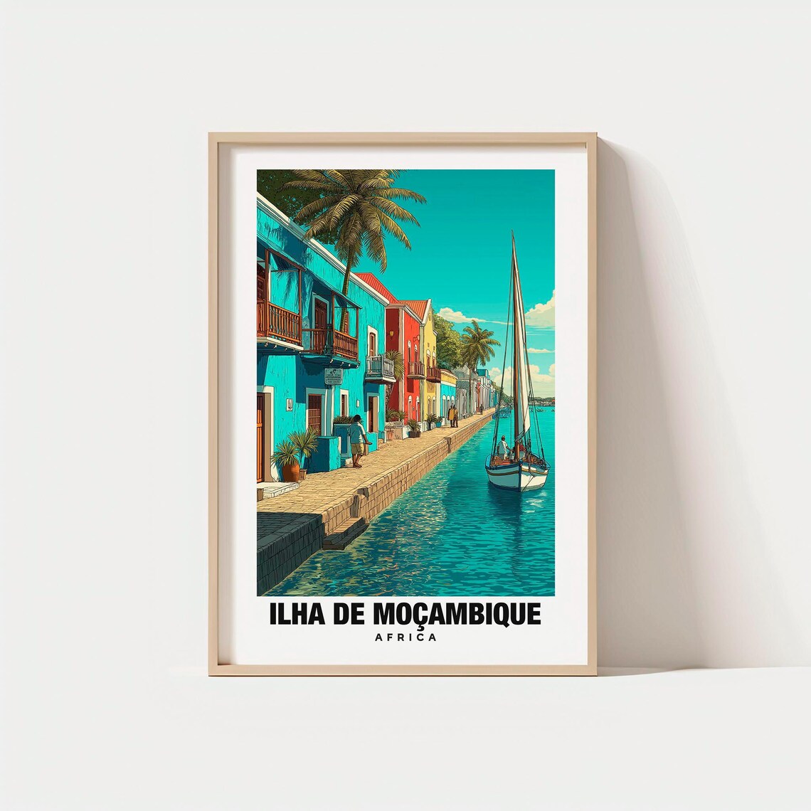 Ilha de Mocambique Africa Waterfront Colonial Street Dhow Sail Poster