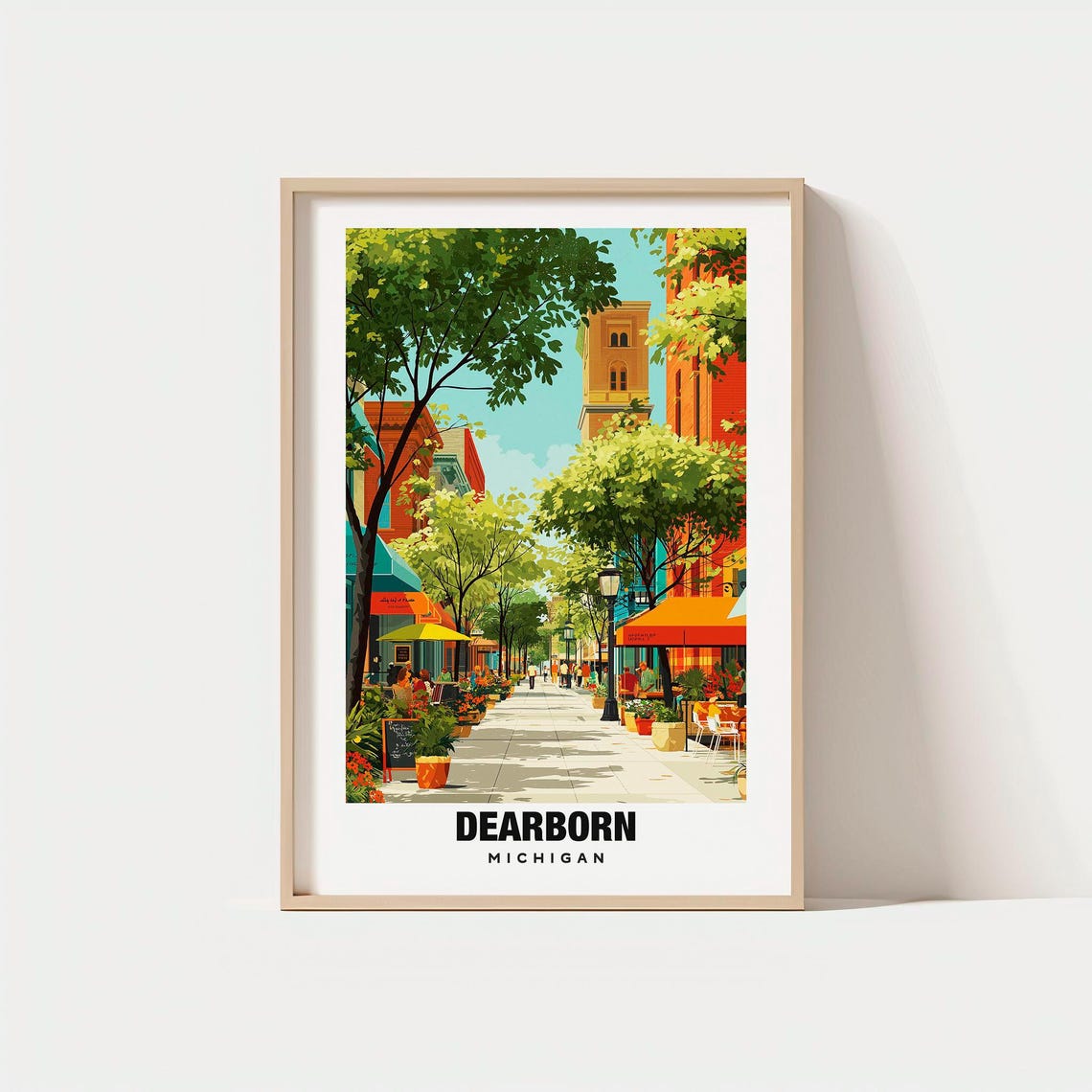 Dearborn Michigan Tree Lined Street Vintage Travel Poster Art