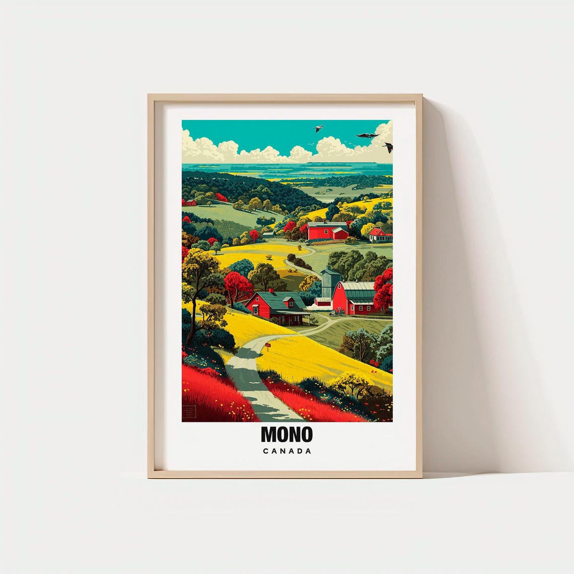 Mono Canada Rolling Farm Fields Autumn Red Barns Country Poster